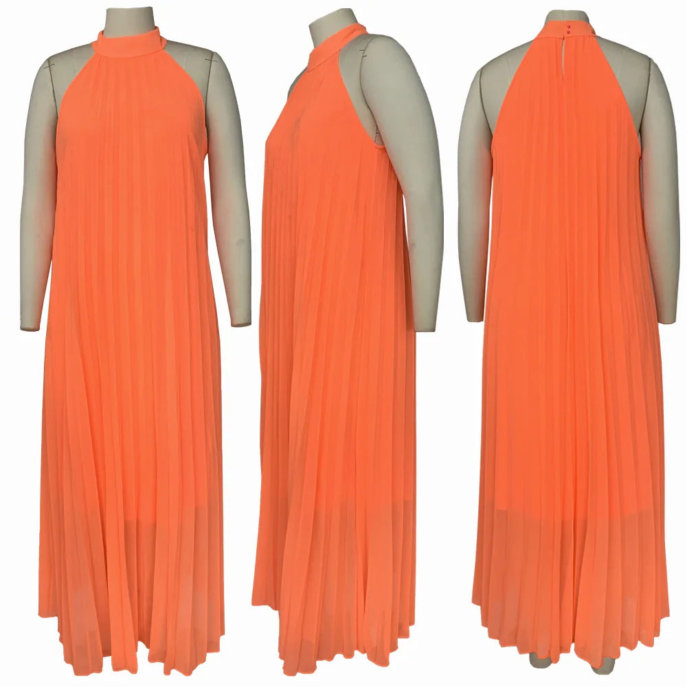 Plus Size Women Maxi Dress sleeveless Halter Hollow Out Maxi Dress