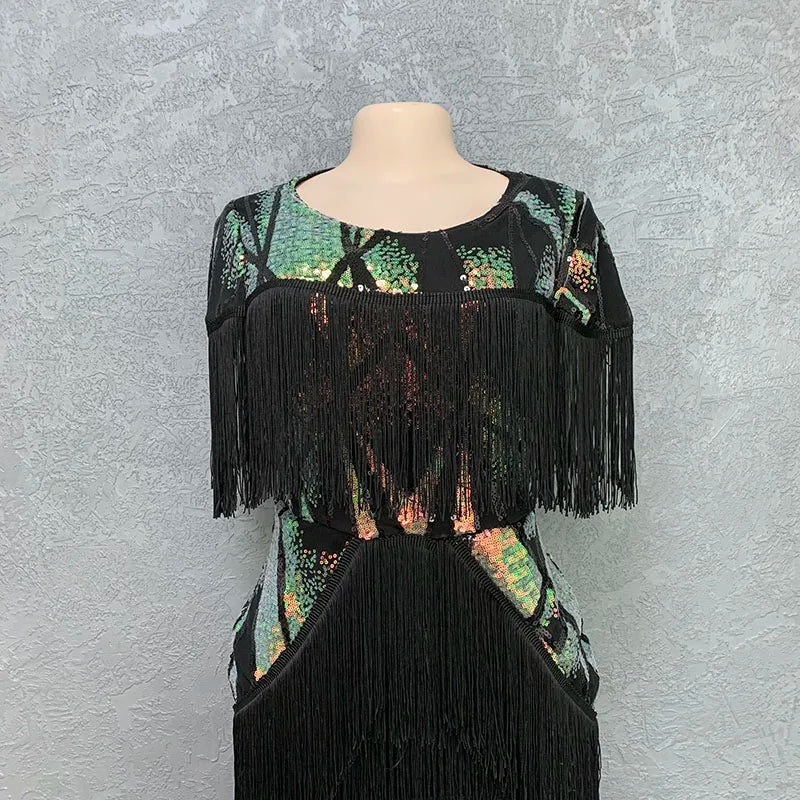 Women Sexy Fringed Embellished Bodycon Celebrity Evening Dress