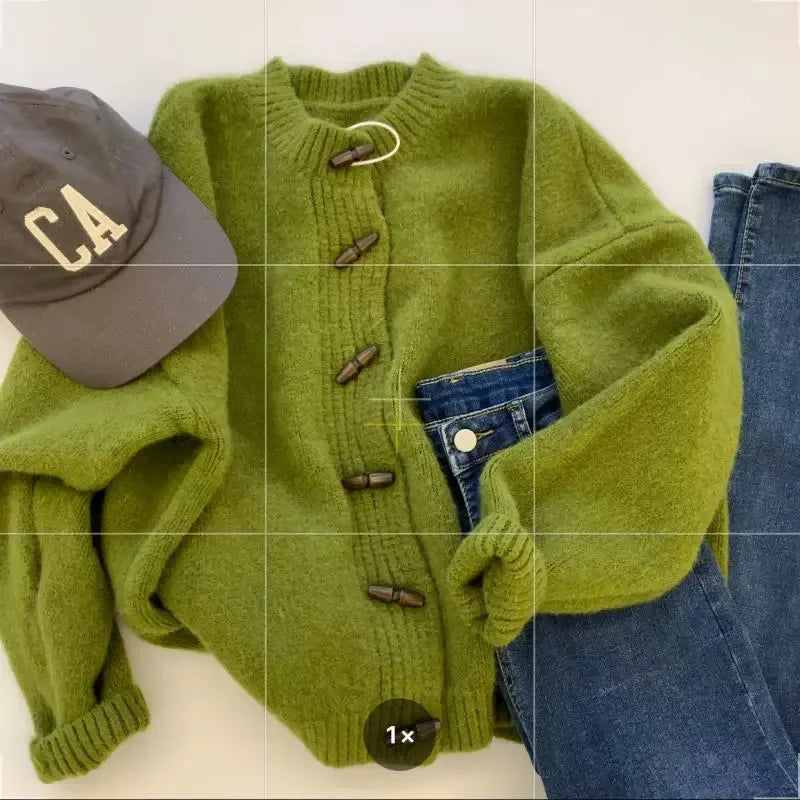 Vintage Soft Supple Round Neck Sweater Knitted Cardigan For Women