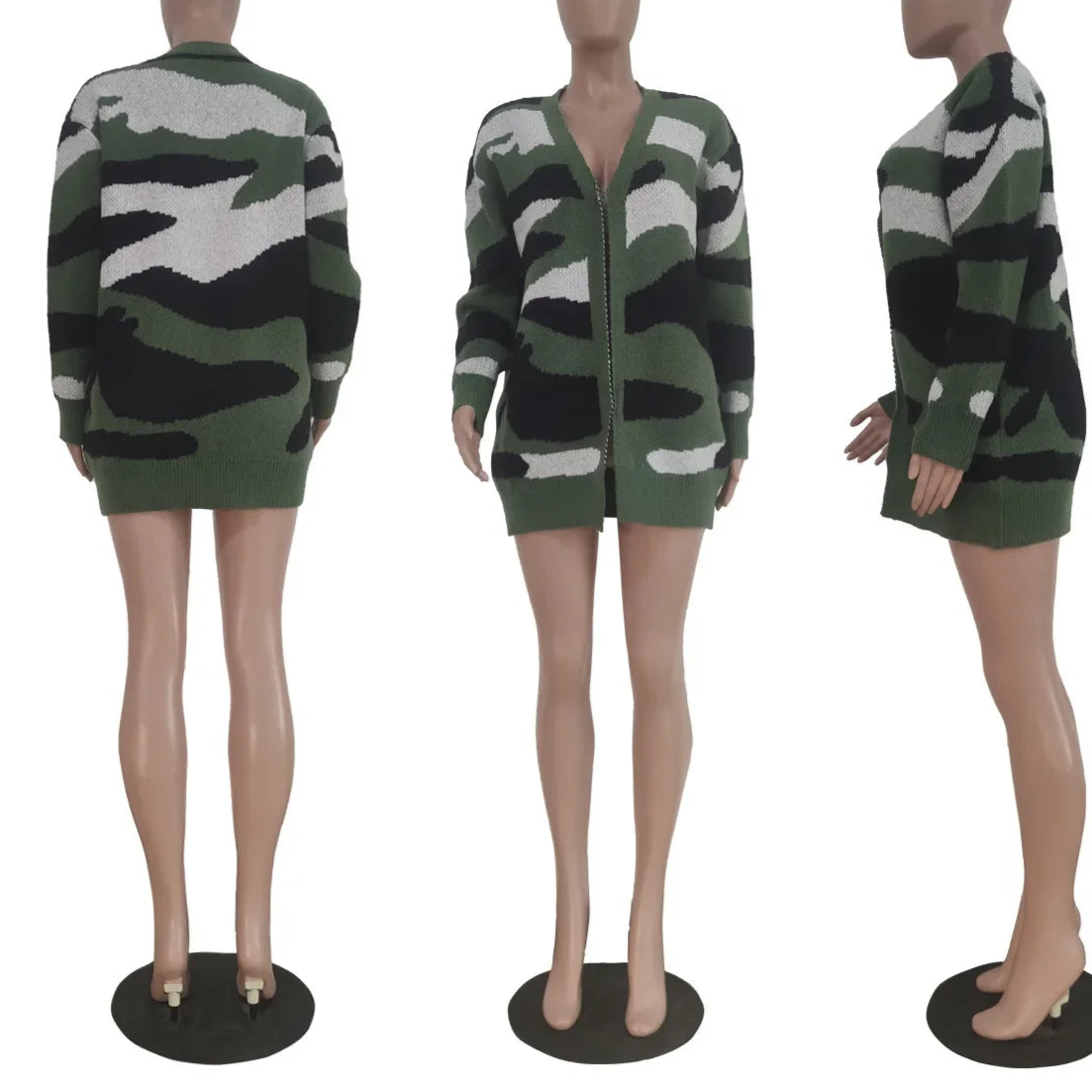 Women Camouflage Long Sleeve Open Stitch Cardigans Sweater Tops