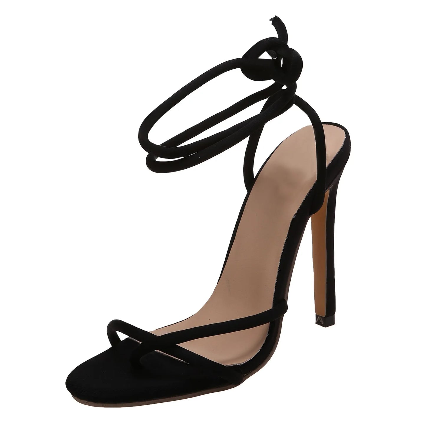 Women Summer Flock Cross Straps Comfortable Thin High Heels Shoes Peep Toe Breathable Sandals
