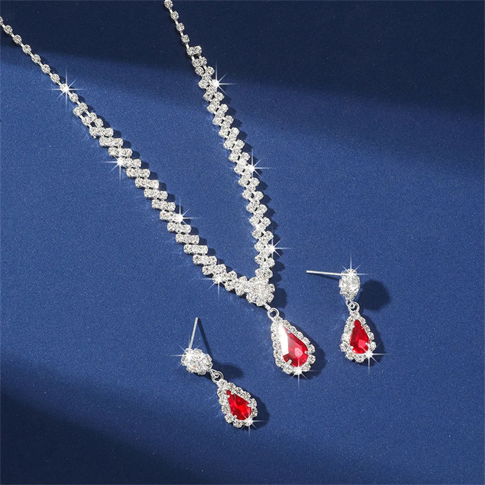V-shaped Luxurious Necklace Inlaid Rhinestone Jewelry Sets for Women