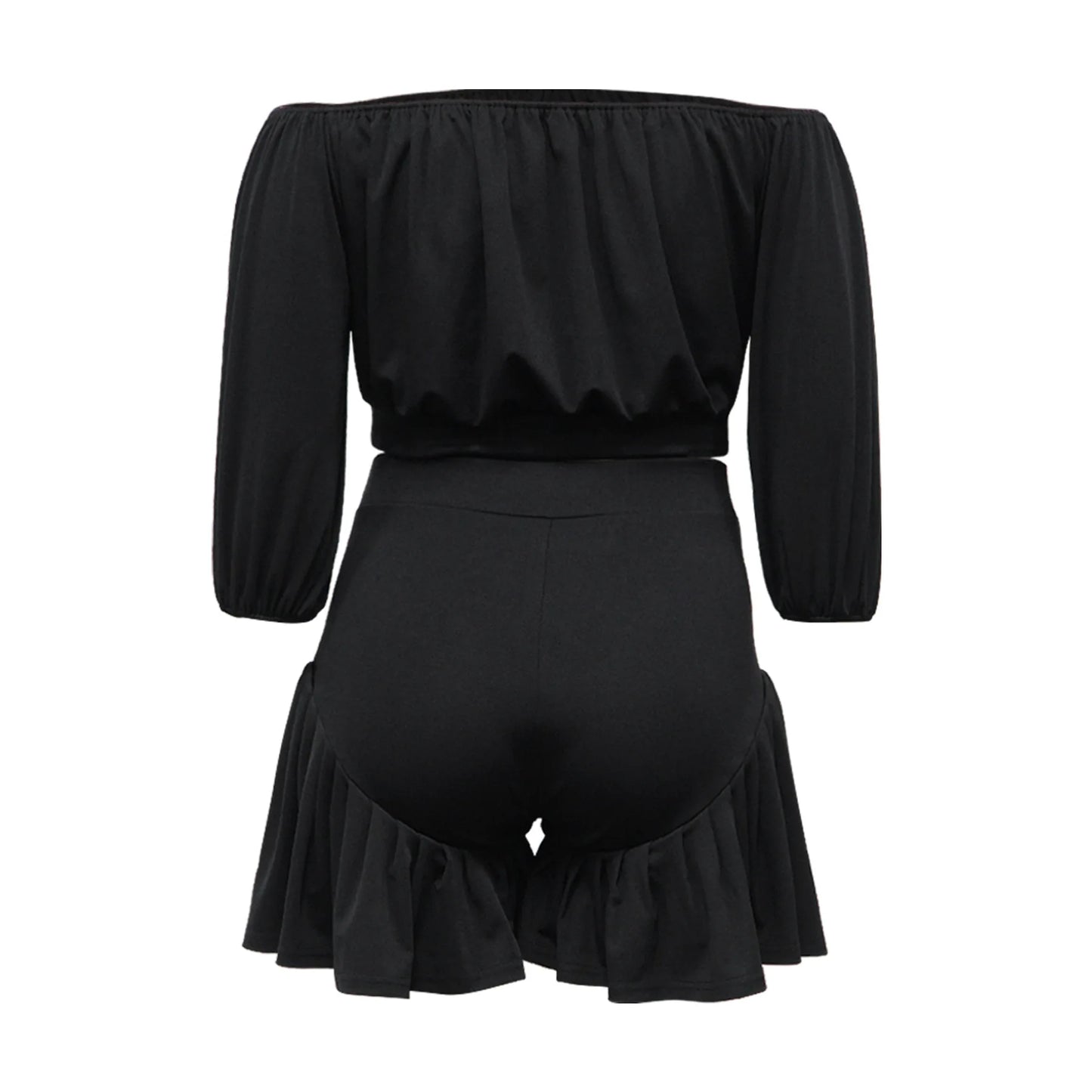 Plus Size Women's Set Long Sleeve Slash Neck T-Shirt and Shorts Summer Two 2 Piece Set