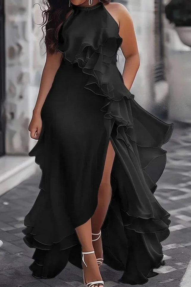 Wedding Bridesmaid White Dress Sleeveless Layered Ruffled Solid Dress