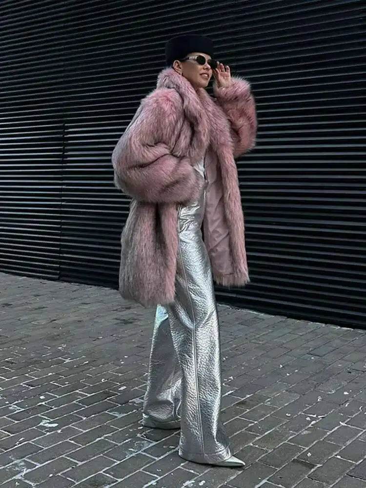 Tide Faux Fur Coat European Style Hooded Loose All Match Warm Cardigan Jacket