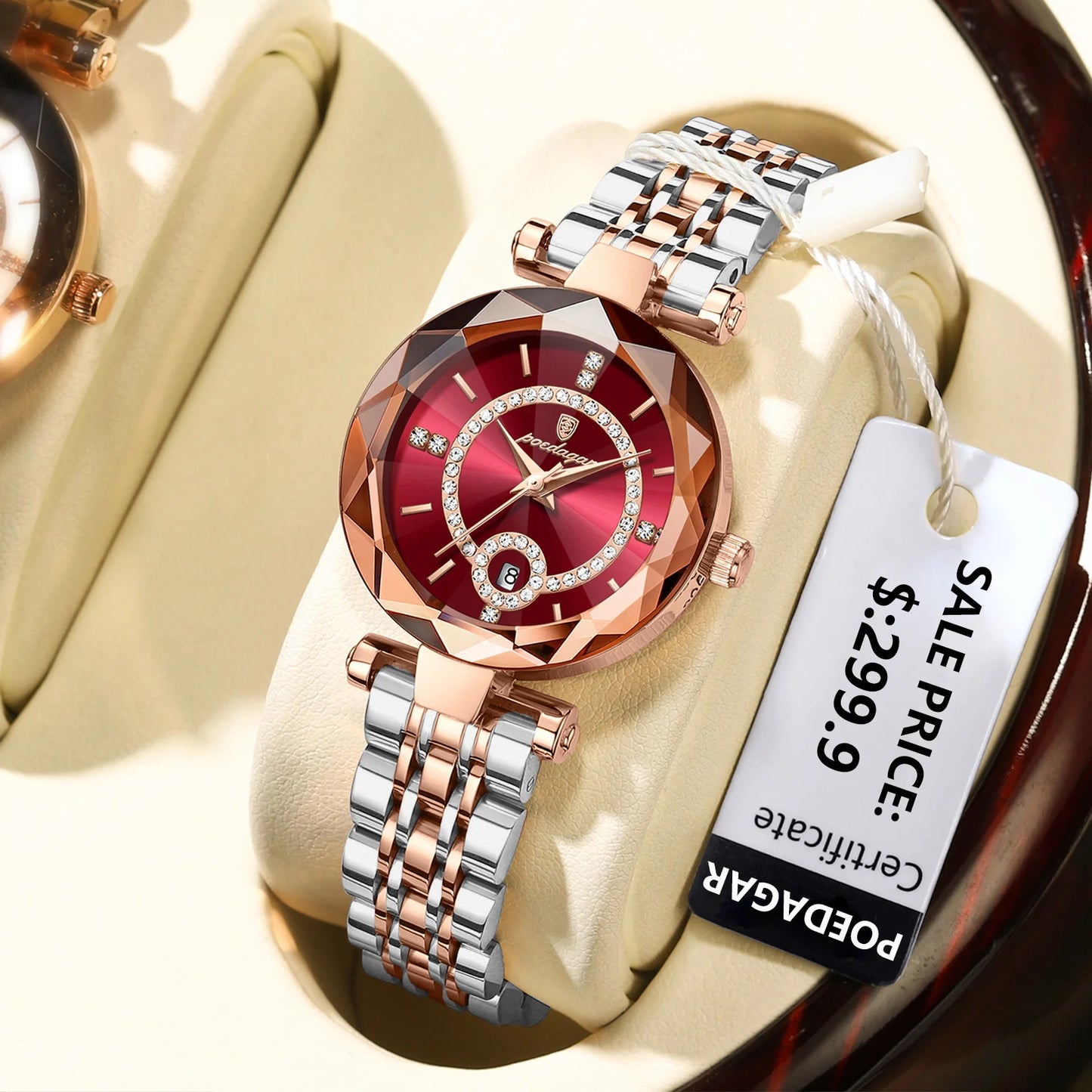 High Quality Luxury Diamond Ladies Quartz Watch Waterproof Stainless Steel + Box
