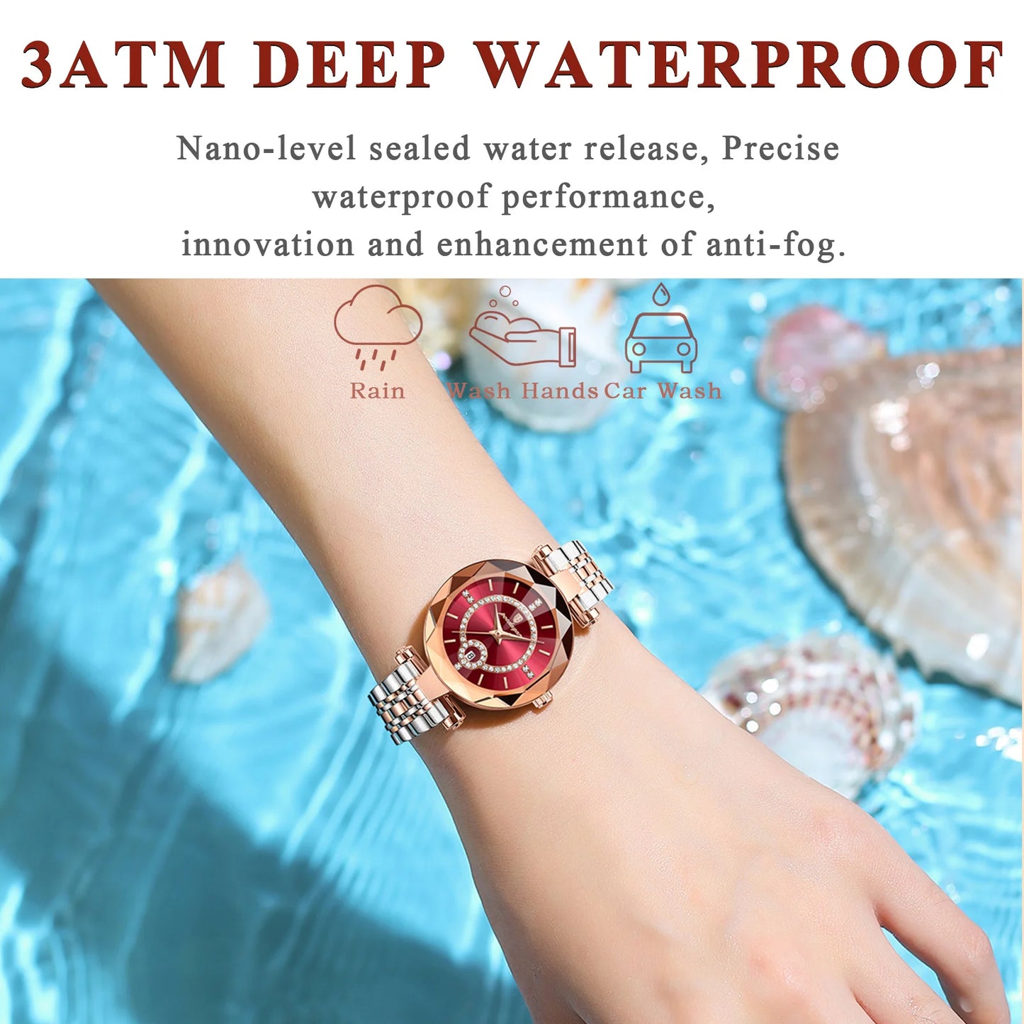 High Quality Luxury Diamond Ladies Quartz Watch Waterproof Stainless Steel + Box