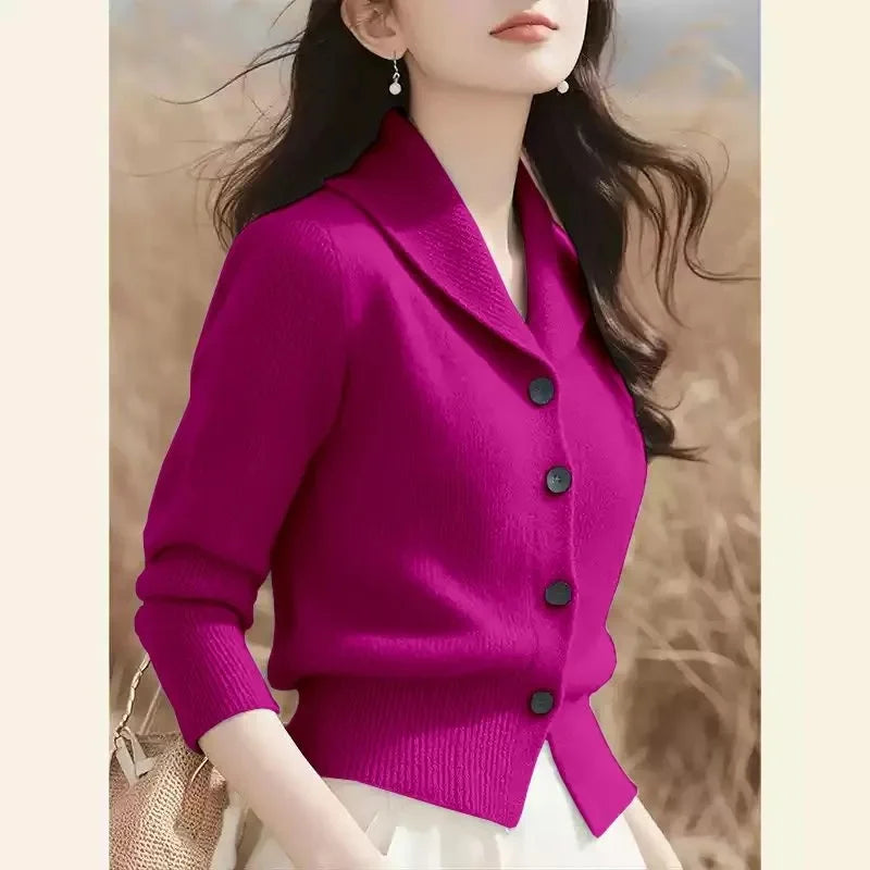 Turndown Collar High End Women Knit Cardigan Sweater Korean Knitwear Tops