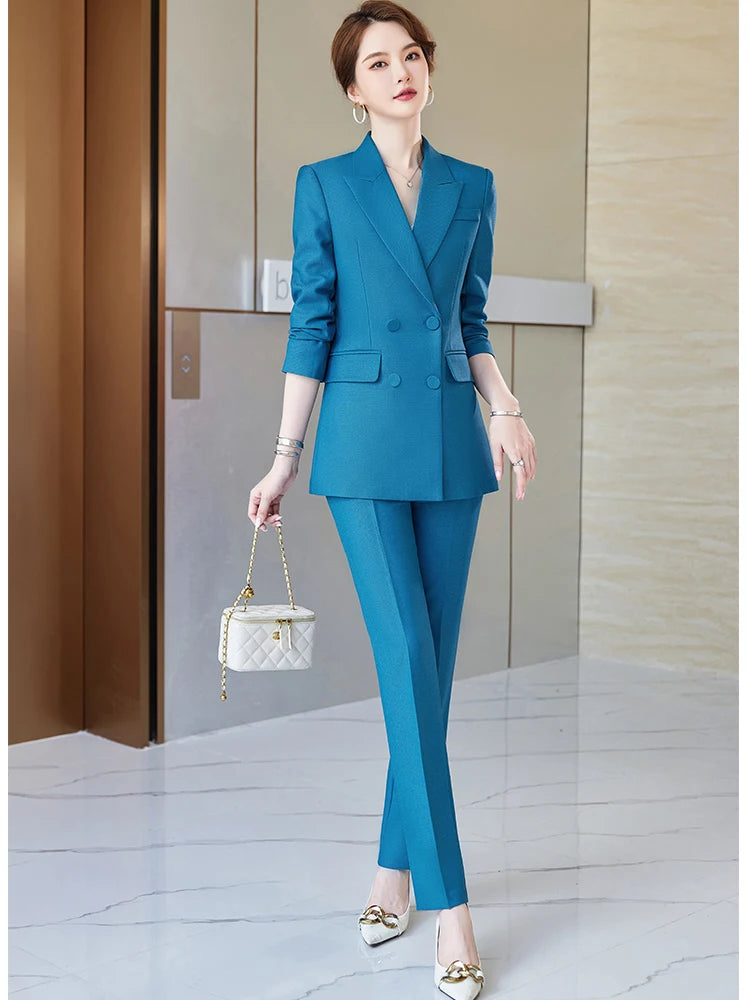 Blue Purple Black Women Blazer and Pant Suit Office Ladies Business Work Wear