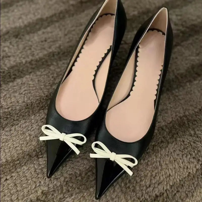 Butterfly Knot Color Blocked Shoes for Women Pointed Shallow Mouth Slim Heel High Heels