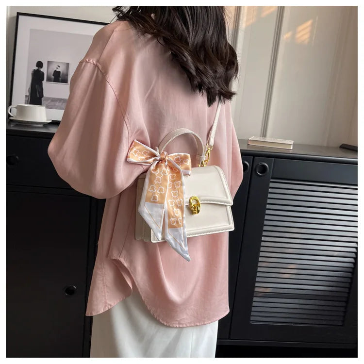 Scarf Bow Decor Lightweight Flap Bag, Business Casual Mini Women's Shoulder Bag