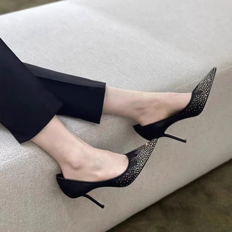 Mesh Pointed Shallow Mouth Sexy Pump Heels Stiletto Shoes Bridal Shoes