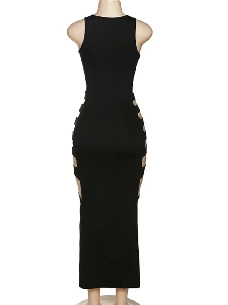 Sexy Dress Women Summer New Sleeveless Split Solid Skinny Stretch Maxi Bodycon Clubwear Vacation Outfits