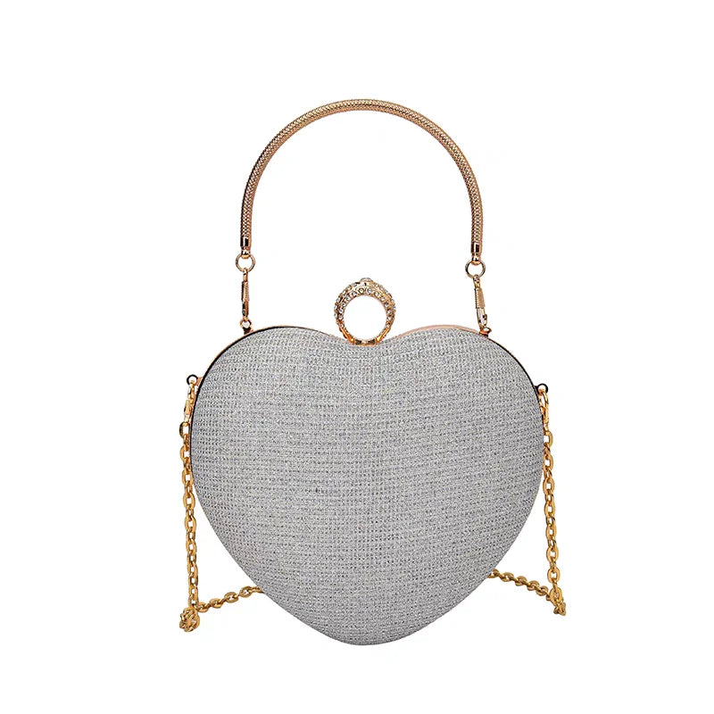 Gold Bright Silk Circular Evening Bag Women Banquet Clutch Rhinestone Chain Shoulder Bags