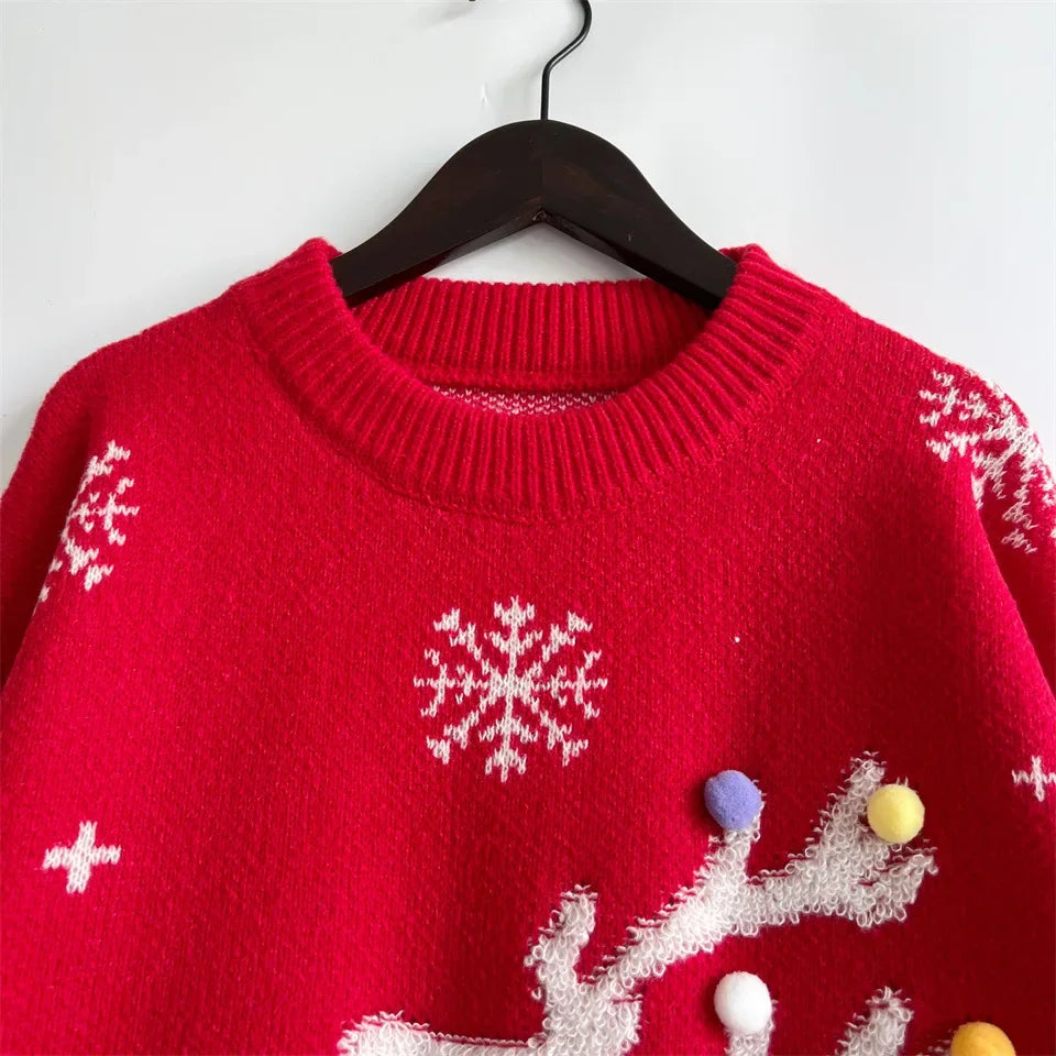 Jacquard Ball Christmas Sweater Pullover Round Neck Sweater