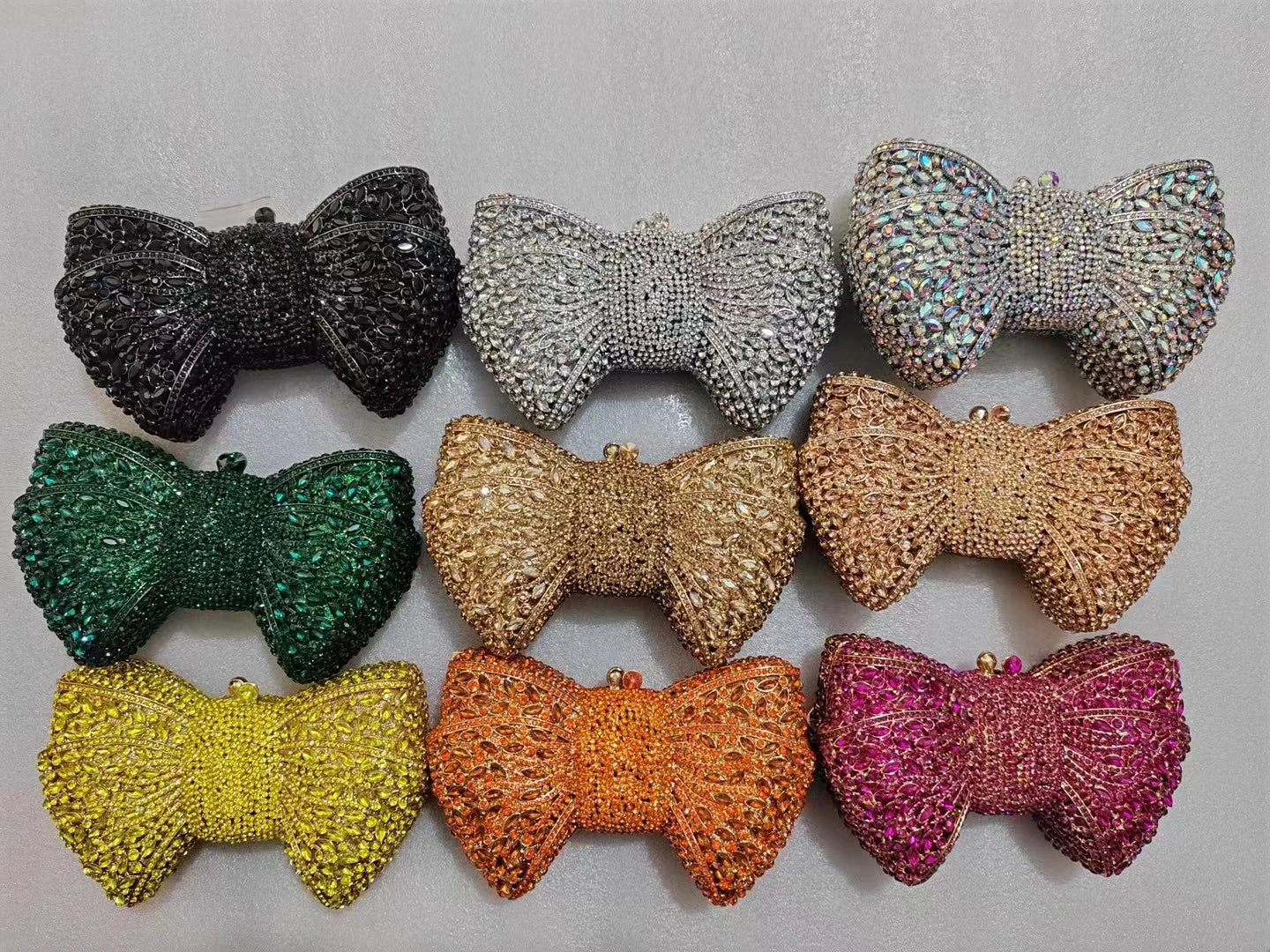 Rhinestone Green/Black Clutch Purse Bow Luxury Diamond Evening Clutches Wedding Bridal Bag
