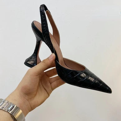 Wineglass with Crocodile Leather Pointed High Heel Shallow Mouth European Beauty Sandals
