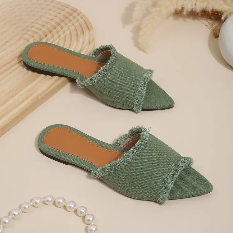 Women Flats Cowboy Slippers Summer Femme Pointed Toe Flip Flops