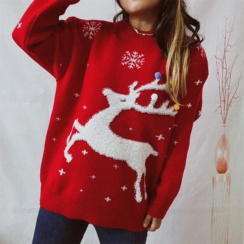 Jacquard Ball Christmas Sweater Pullover Round Neck Sweater
