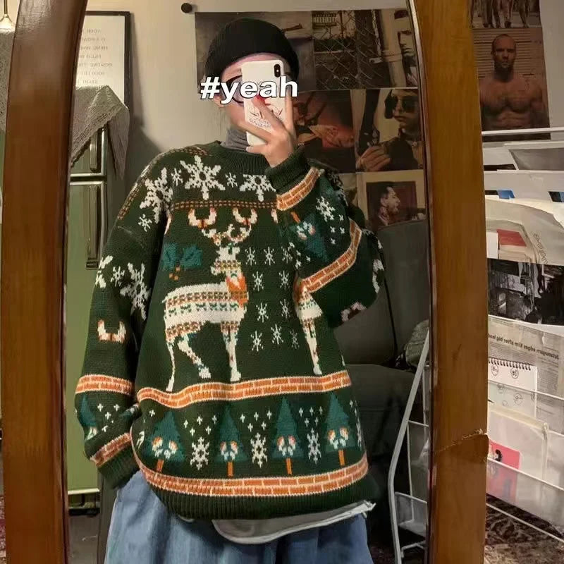 Christmas Style Pullover Sweater Women Y2K Crew Neck Couples Knit Sweater