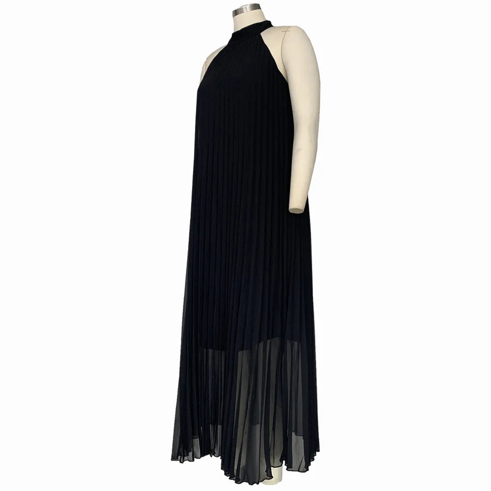 Plus Size Women Maxi Dress sleeveless Halter Hollow Out Maxi Dress