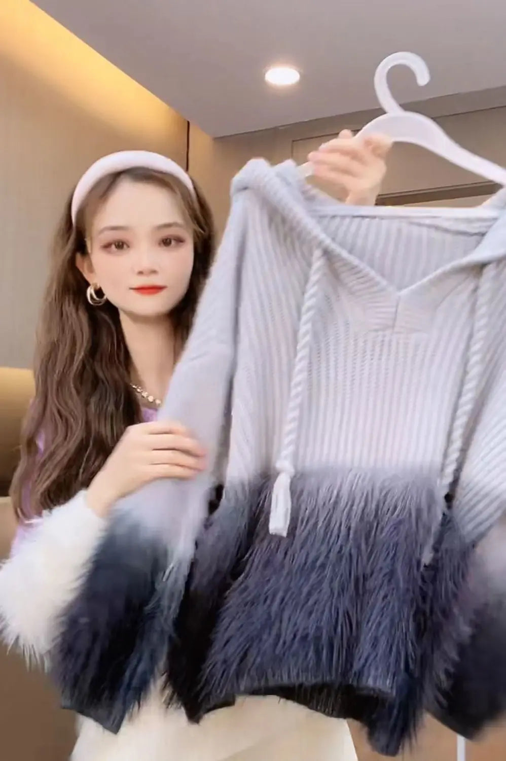 Tassel Pullover Long-Sleeved Sweater Hooded Loose Knitwear