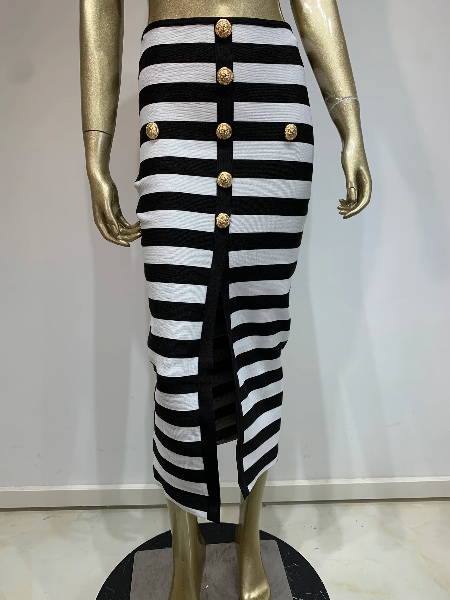 Women Off Shoulder Striped Button Two Piece Mini Bandage Skirt Set
