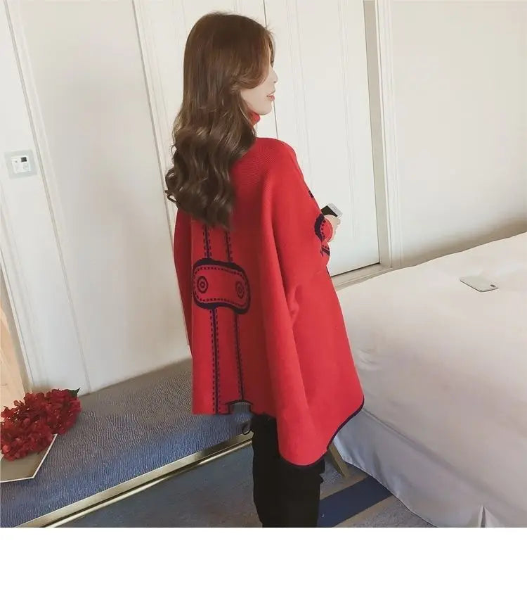 Turtleneck Loose Sweater Knit Pullover Jumper Women Clothing Bat sleeve Sweater