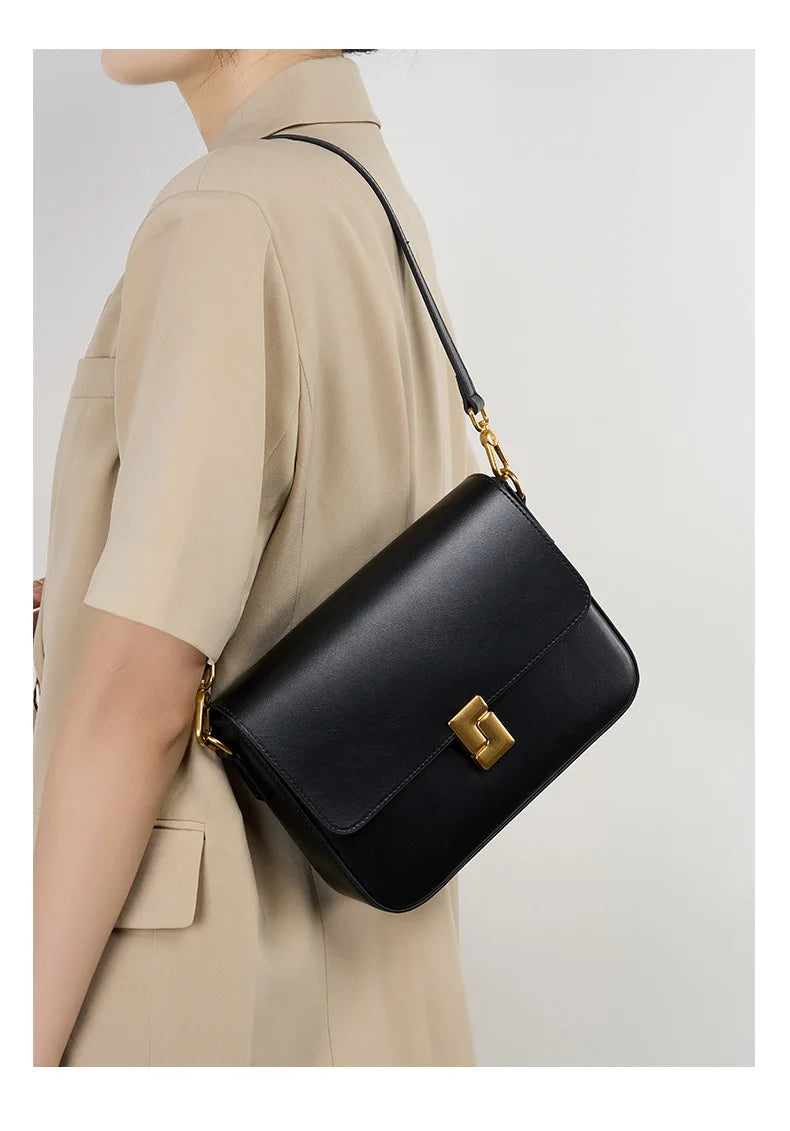 Genuine Leather Women Crossbody Bag Luxury Design Small Square Bag Cowhide Women's Bag