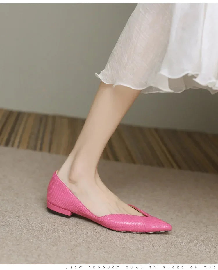 French Pointed Leather Shoe Simple Comfort Sheepskin Elegant Low Heel Shoes