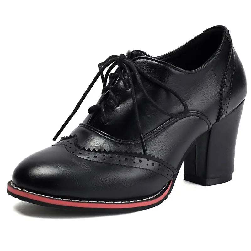 Pump Round Toe Chunky Heels 7.5cm Lace Up Plus Size 45 46 47 48 Office Shoes
