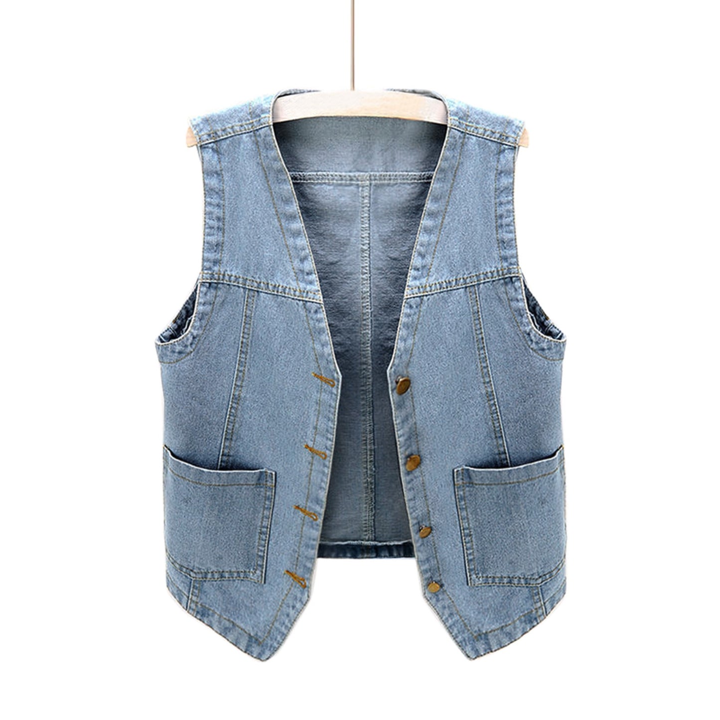 Woman Sleeveless Denim Vest V Neck Button Down Jacket V Neck Button Loose Ladies Vest