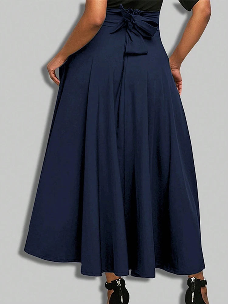 A-line Skirts for Woman High Elastic Waist Long Skirt Women With Bow Elegant Skirts