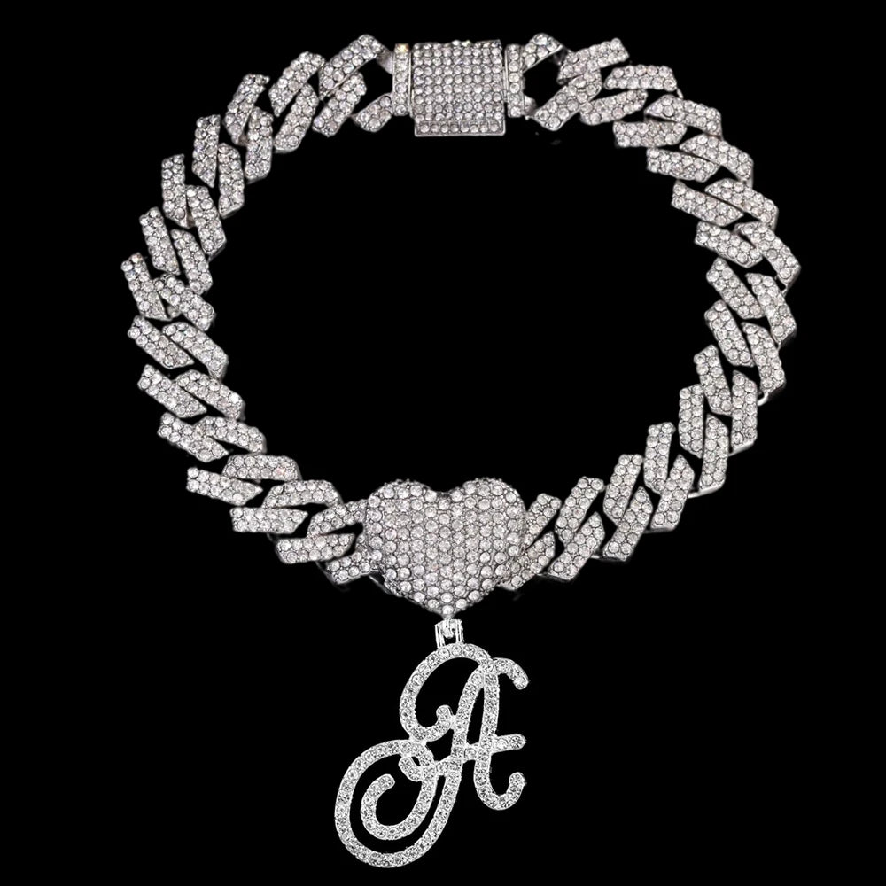 A-Z Cursive Initial Letter Cuban Anklets Bracelet For Women 14mm Iced