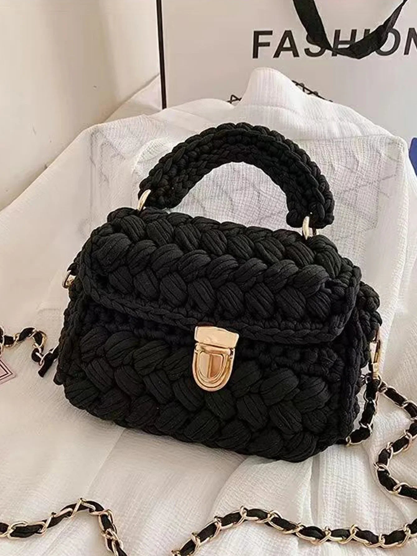Shoulder Crochet Bag Exclusive Metal Lock and Buckle Hardware Set