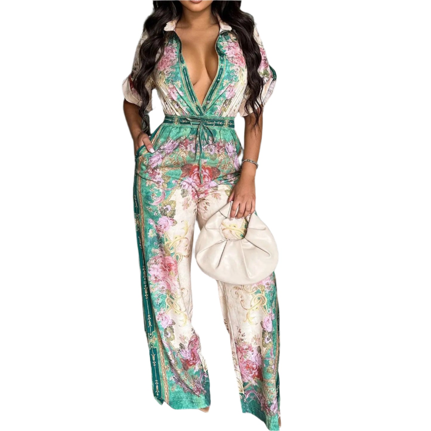 Women Floral Printed Vintage Style Wide Leg Jumpsuits Playsuit One Piece Suit Romper