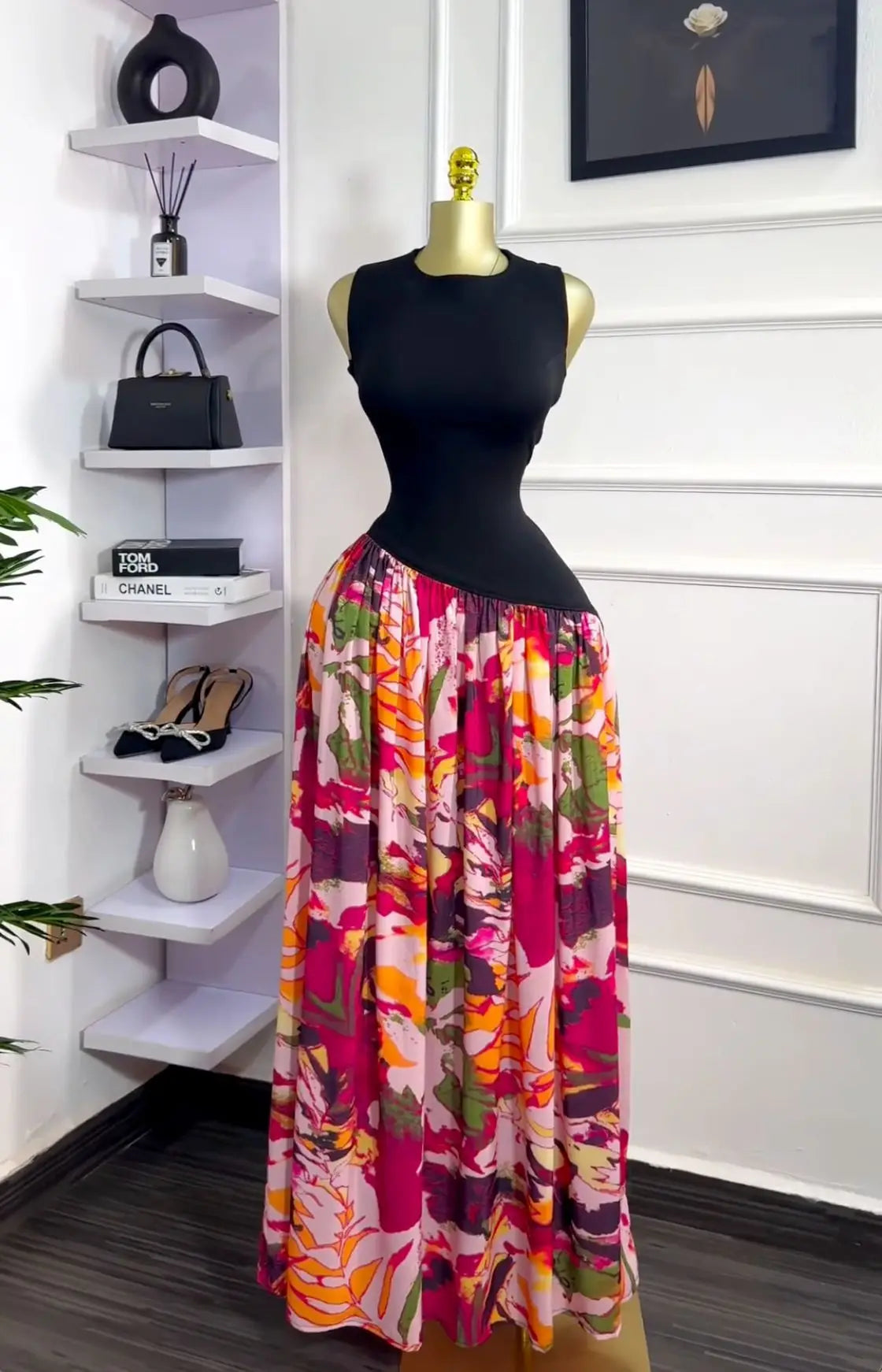 Sleeveless ashes Maxi Dress Printed Patchwork Tank Long Maxi Dress
