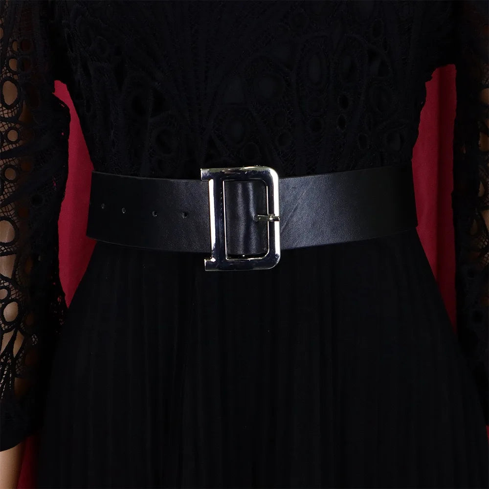 Elegant Dresses for Women O Neck Three Quarter Sleeve Belt Waisted Lace Patchwork Knee Length Luxury Female Birthday Party Dress