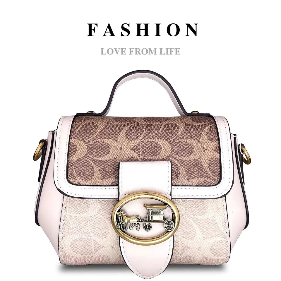 contrasting color women's bag, high-end carriage crossbody bag, portable box bag