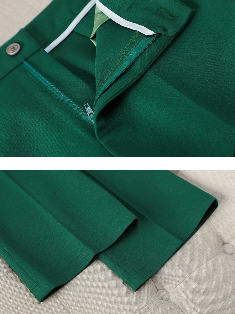 Formal Pant Suit 2 Piece Set Women Green Khaki Red Female Long Sleeve Business Work Wear Blazer