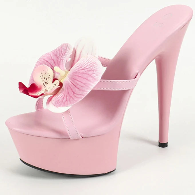 Sexy Pink High Heels For Woman Flowers Open Toe Party Stripper Shoes Platform Sandals