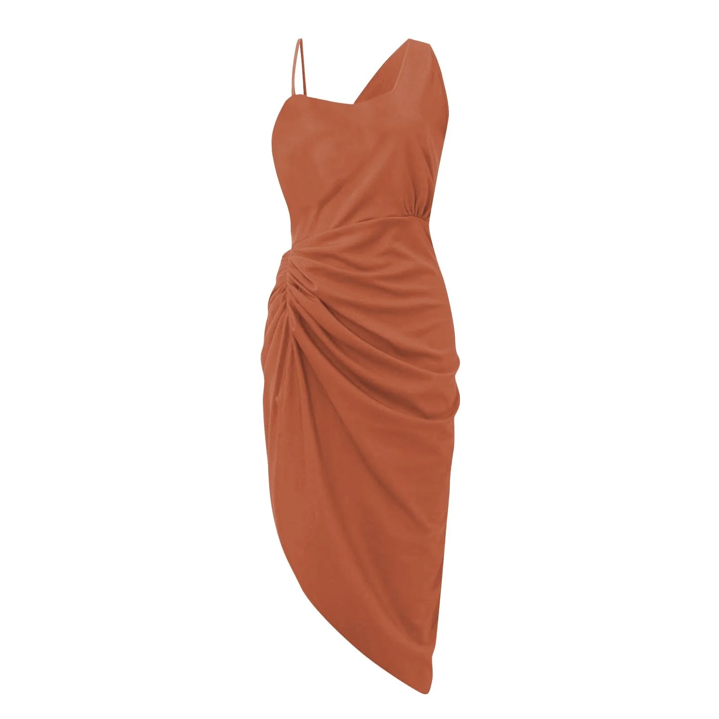Women's Solid Color Sexy Slit Maxi Smocked One Shoulder Evening Dress