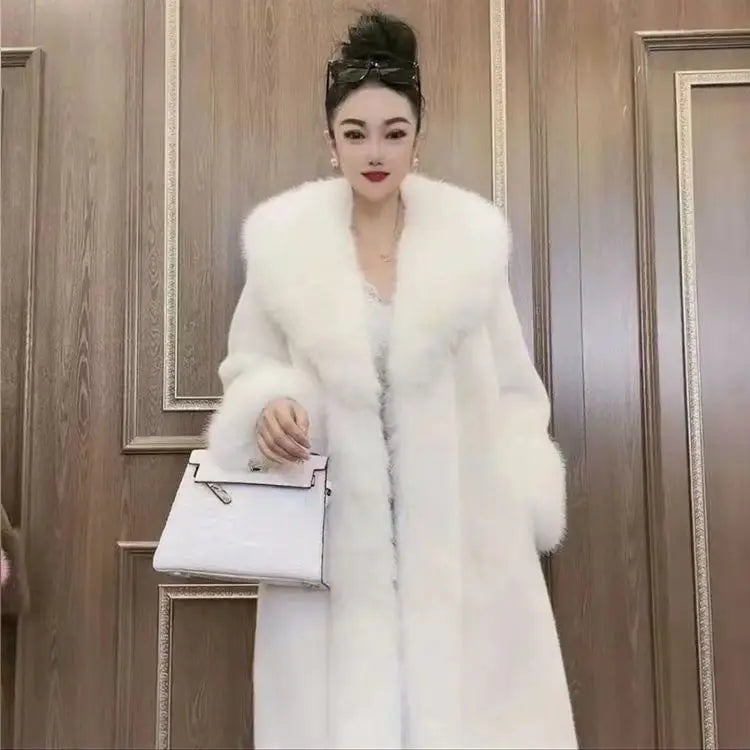 Faux Fur Coats Women Long Coat Thick Warm Turn Down Collar Jacket