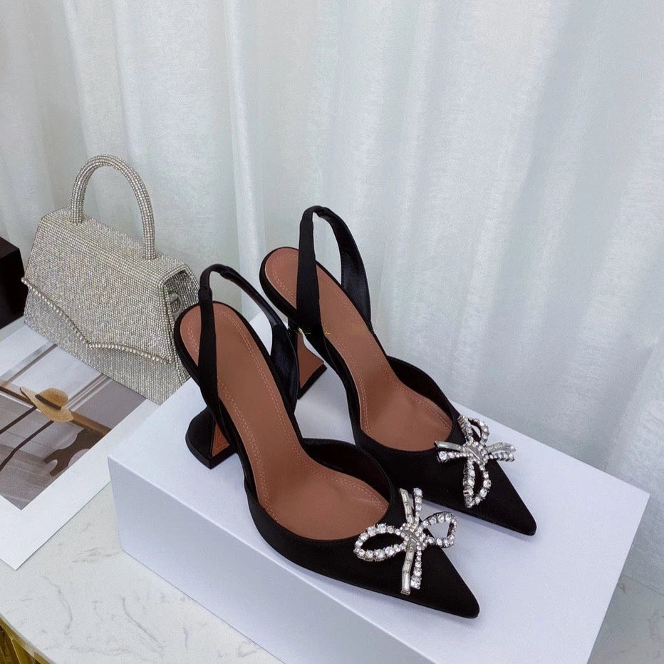 Women's High Heels Rhinestone Bow Pointy Glasses with Stilettos and Sandals Women.