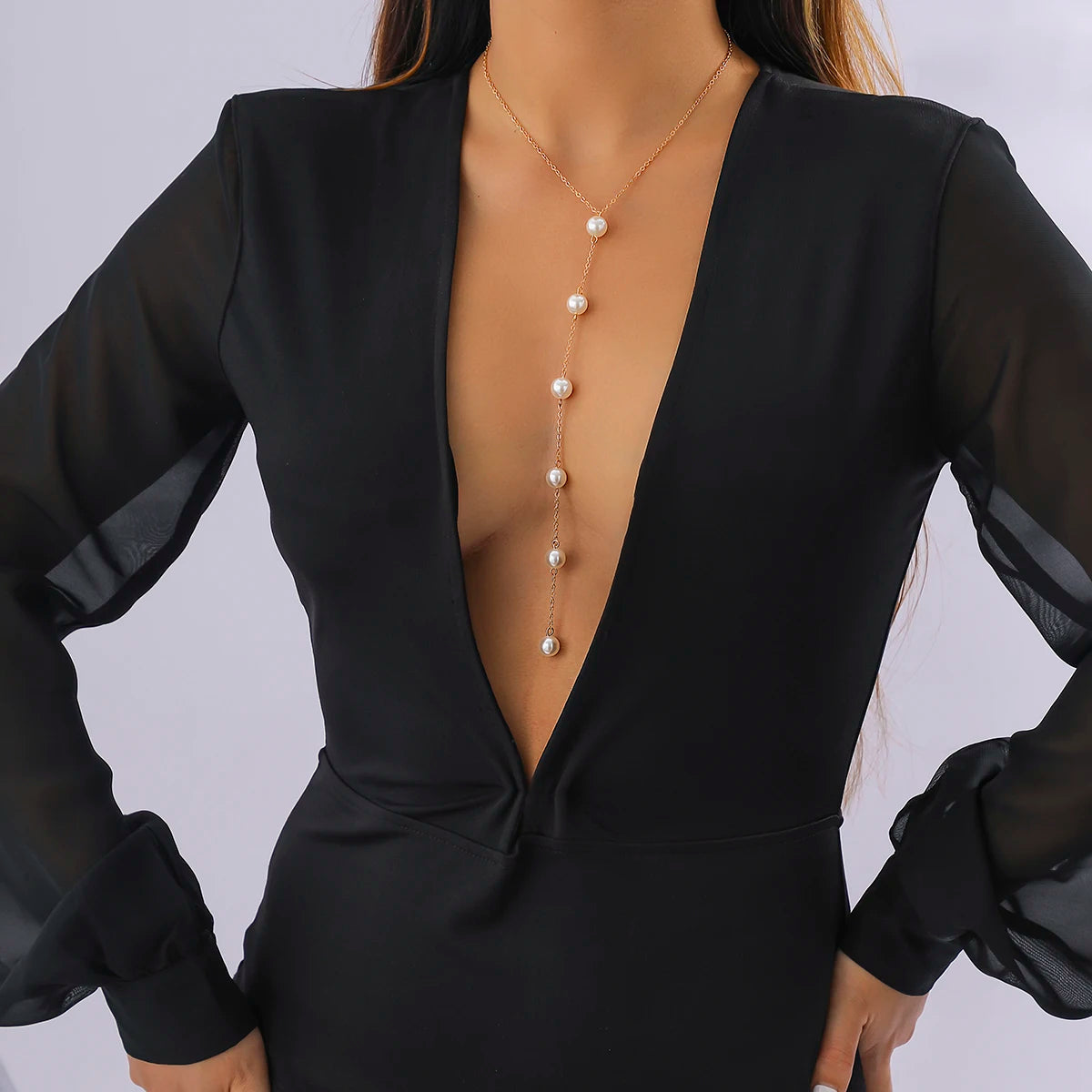 Women's Sexy Tassel Pearl Harness Chest Chain