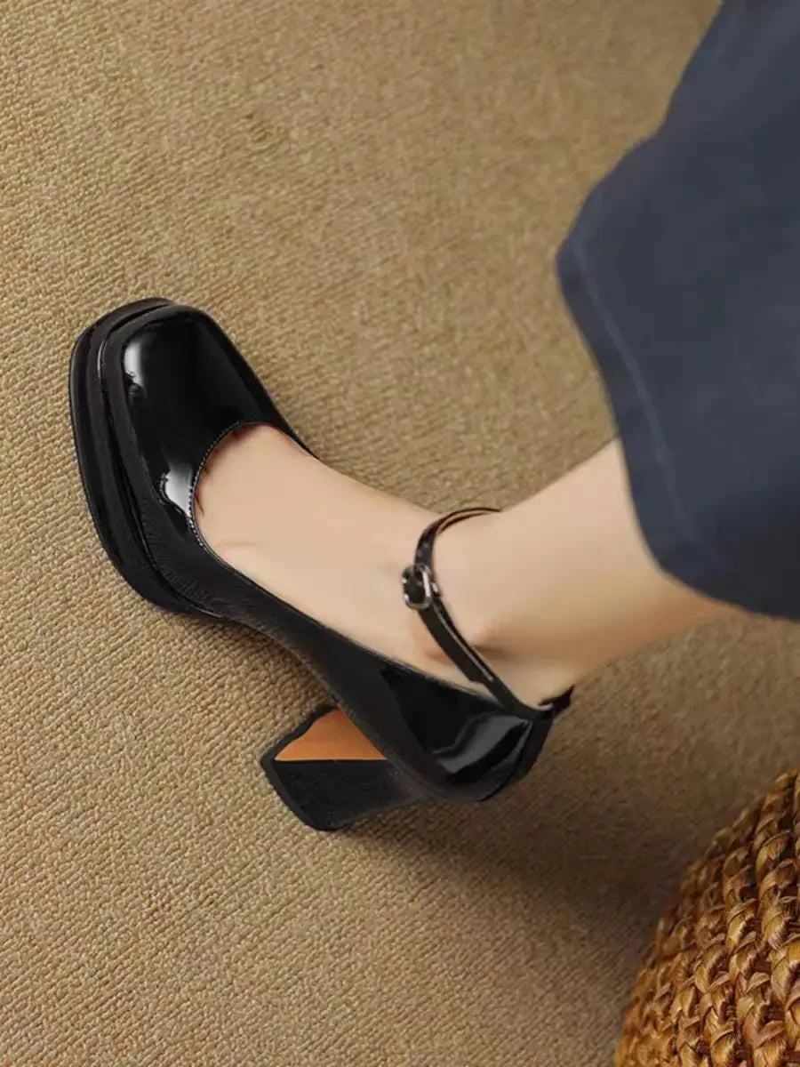 Thick Bottom High Heels for Women Solid Ankle Buckle Elegant Heeled Shoes