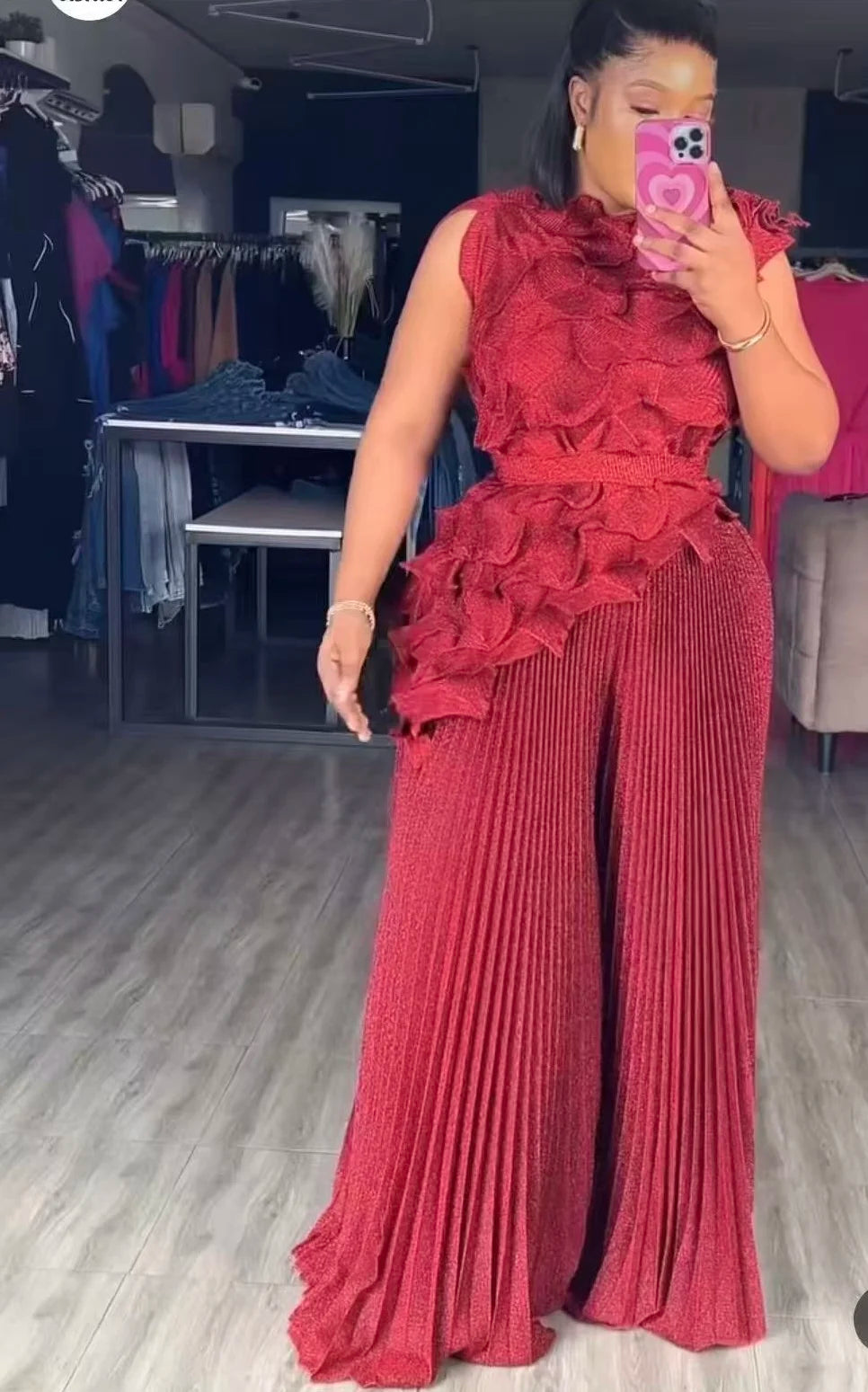 Women's Casual Sleeveless Blouse and Loose Wide Leg Pants Two-piece Set