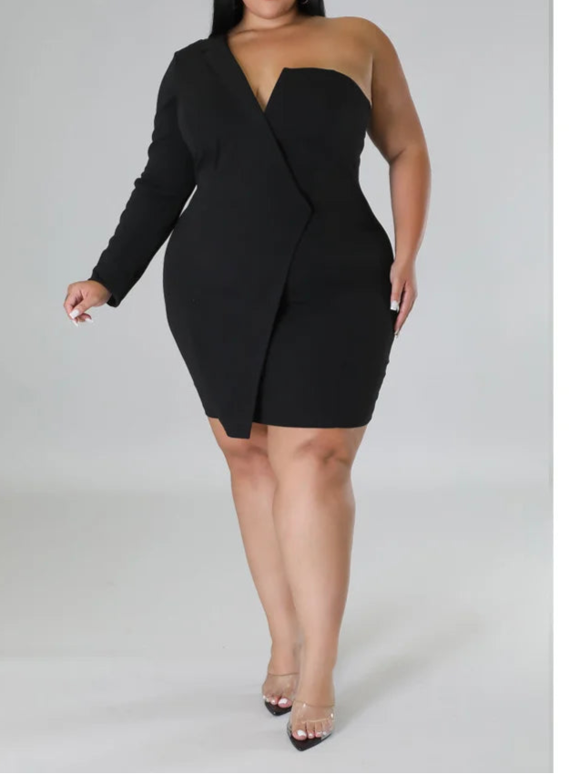 Plus Size Dress Long Sleeve V Neck Solid Sexy Mini Suit Dress Party Dresses