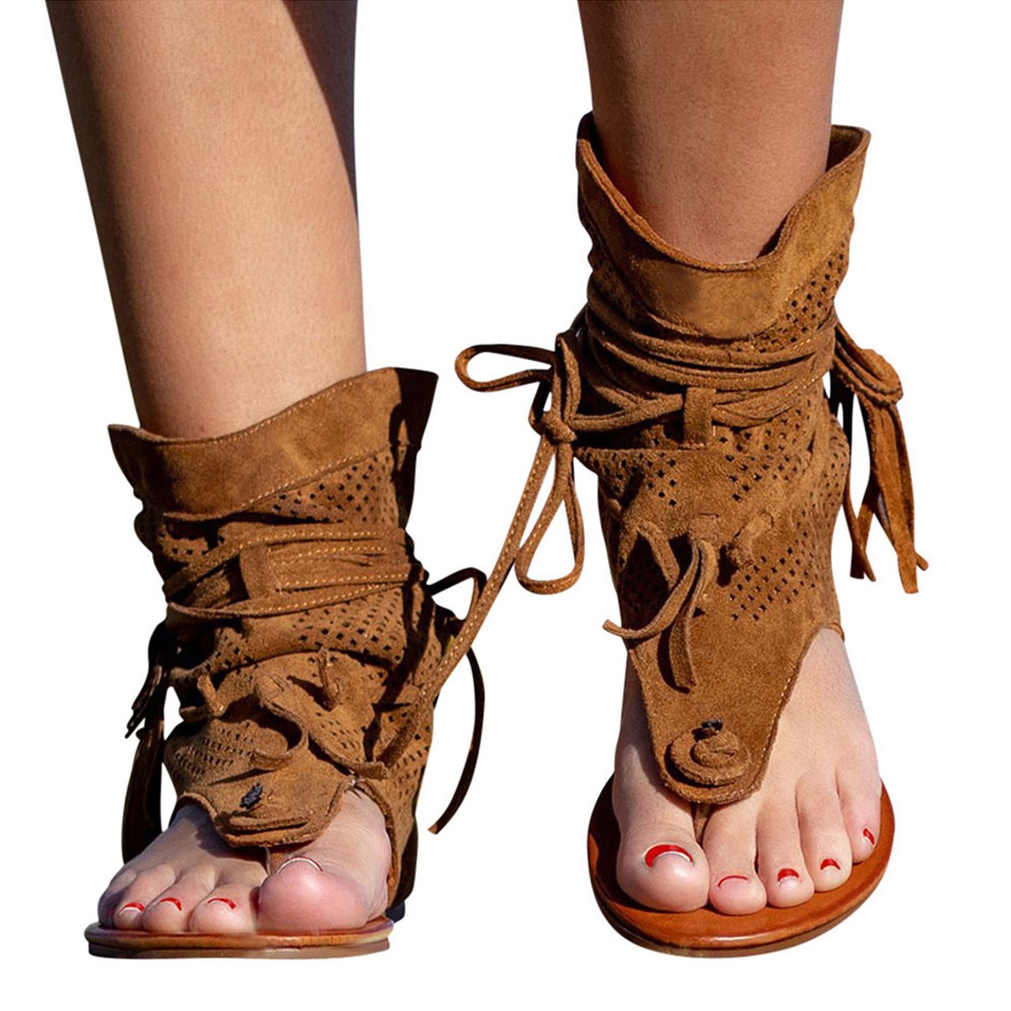 Sandals for Women Retro Bohemian Tassel Roman Beach Shoes Summer Clip Toe Gladiator Sandals