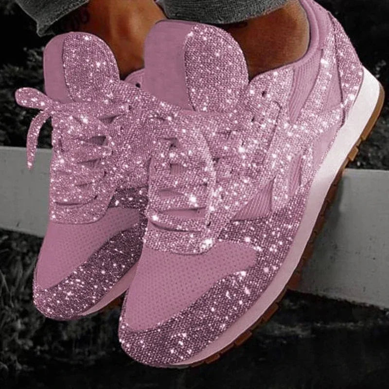 Women Flat Sneakers Casual Bling Vulcanized Shoes Women Mesh Lace Up Shoes